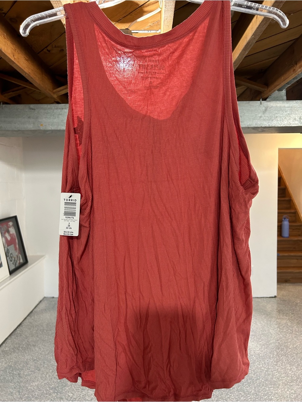 torrid Coral Ribbed Henley Tank with Leopard Star Accents - Picture 2 of 3